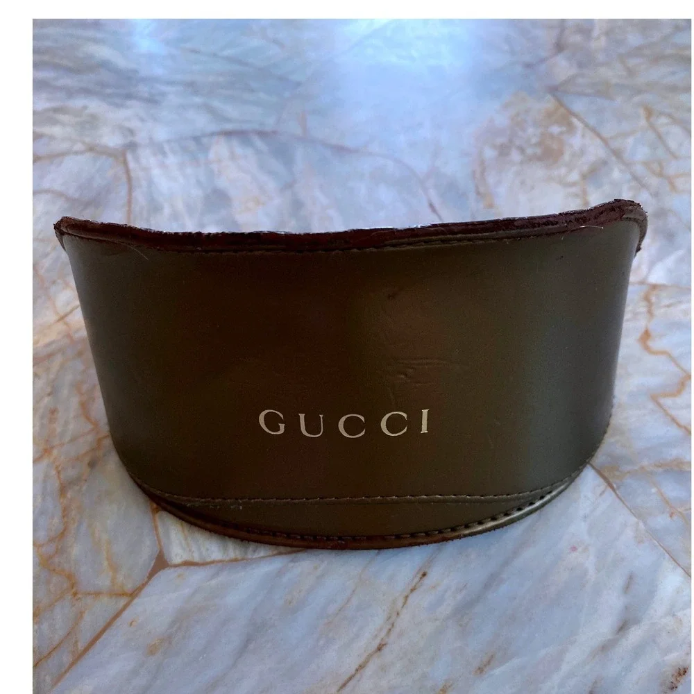 Gucci Hard Shell Sunglasses Case Olive Green Metallic GG Monogram Interior